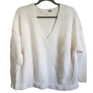 Free People‎ L Sweater Knit V Neck Pullover Cream Oversized Cozy Comfy Alpaca